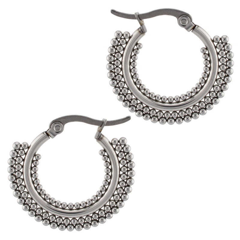 Steel earrings with triple rows of tribal dots
