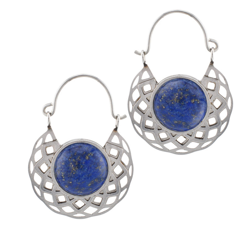 Sunflower Earrings with Lapis Lazuli Stone