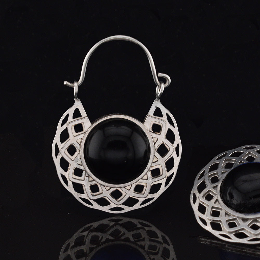DarkFlower earrings in steel with Black Onyx Stone
