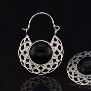 DarkFlower earrings in steel with Black Onyx Stone