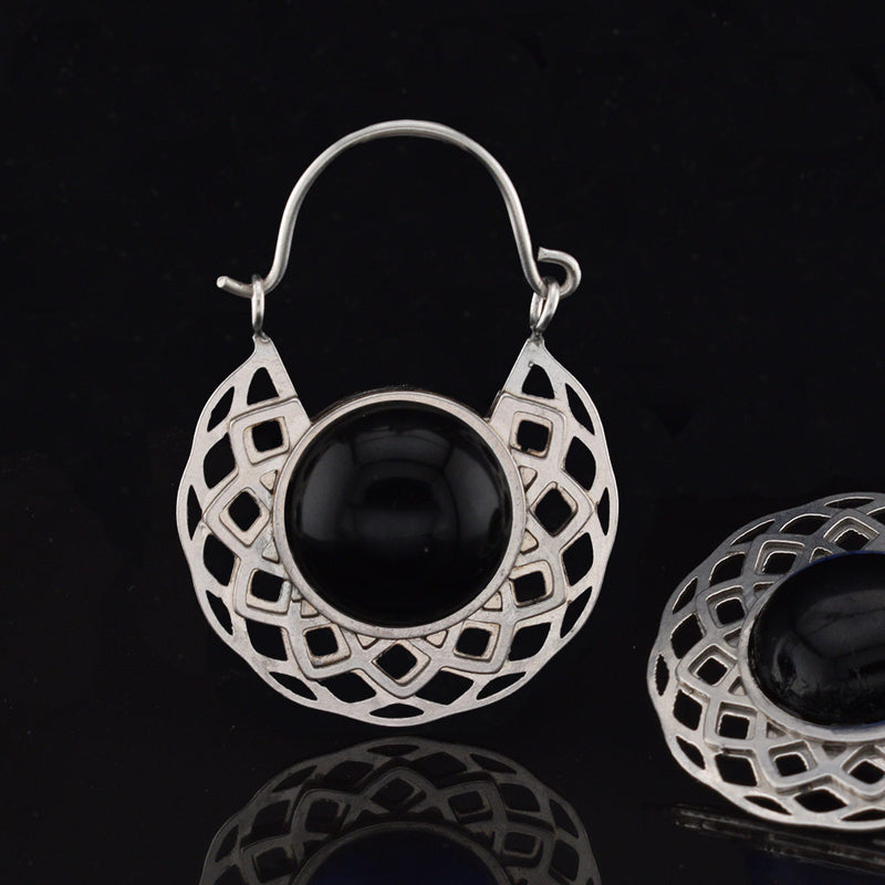 DarkFlower earrings in steel with Black Onyx Stone