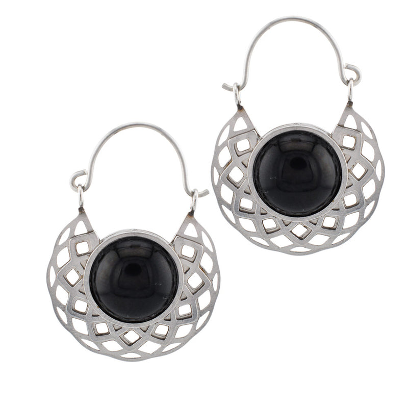 Darkflower Earrings with Black Onyx Stone