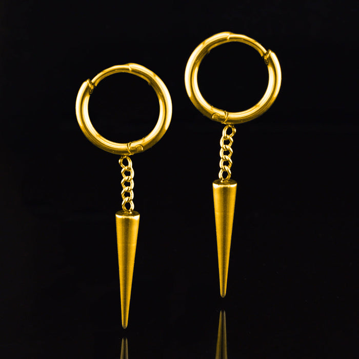 small hoop earrings in gold surgical steel with dropped spikes