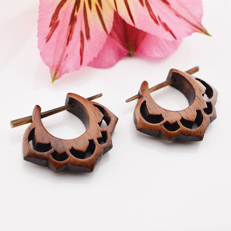 lotus flower stick pin earrings in wood