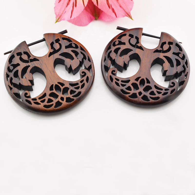 Wooden 'Tree of Life' Stick Earrings