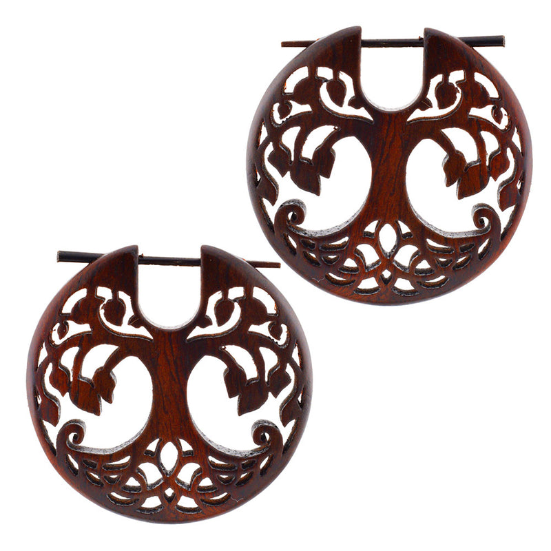 Wooden 'Tree of Life' Stick Earrings