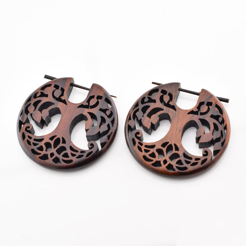 Tree of Life Wooden Stick Earrings