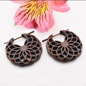 wooden sunflower sitck pin earrings