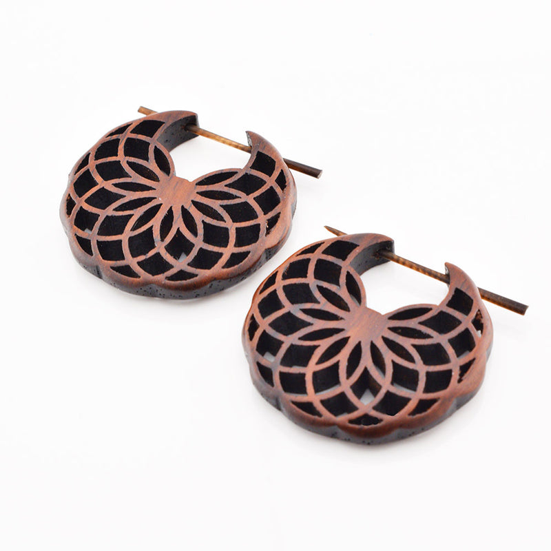 Wooden Flower 'Stick' Earrings