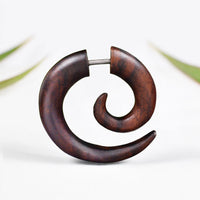 fake tribal wooden ear stretcher spiral