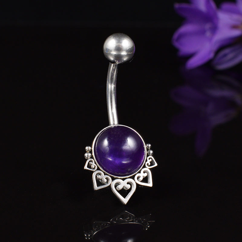 Navel Bar with Amethyst