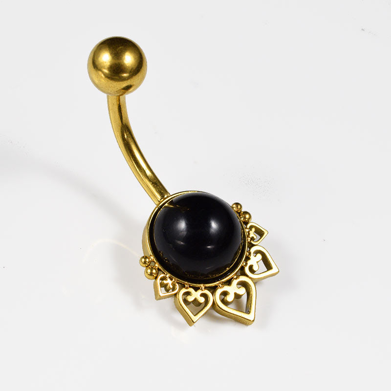 gold belly bar with black onyx stone