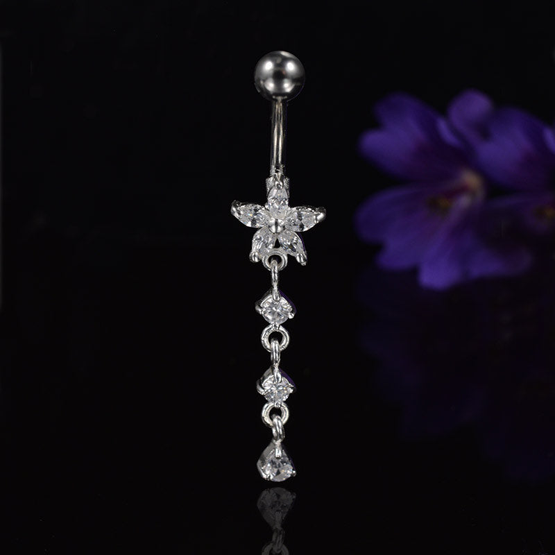 crystal flower belly bar with dangling crystal gems