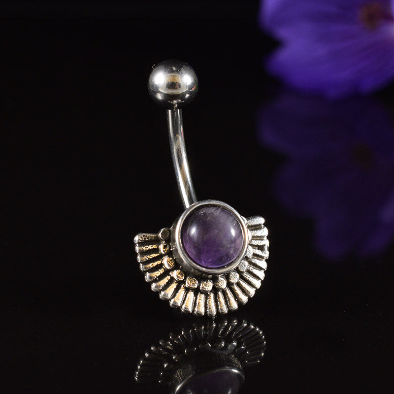 vintage style navel bar with amethyst stone