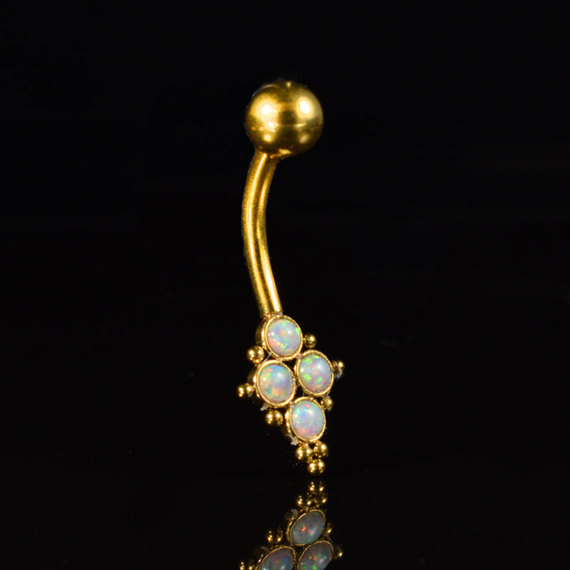 gold navel bar with opal cluster