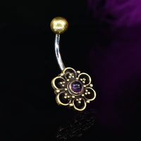 tribal navel bar with amethyst stone