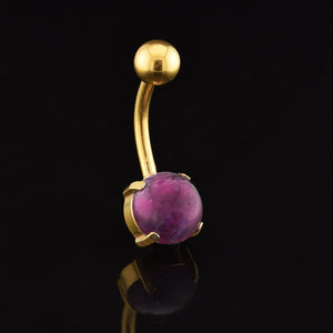gold steel 1.6mm navel bar with prong set natural amethyst