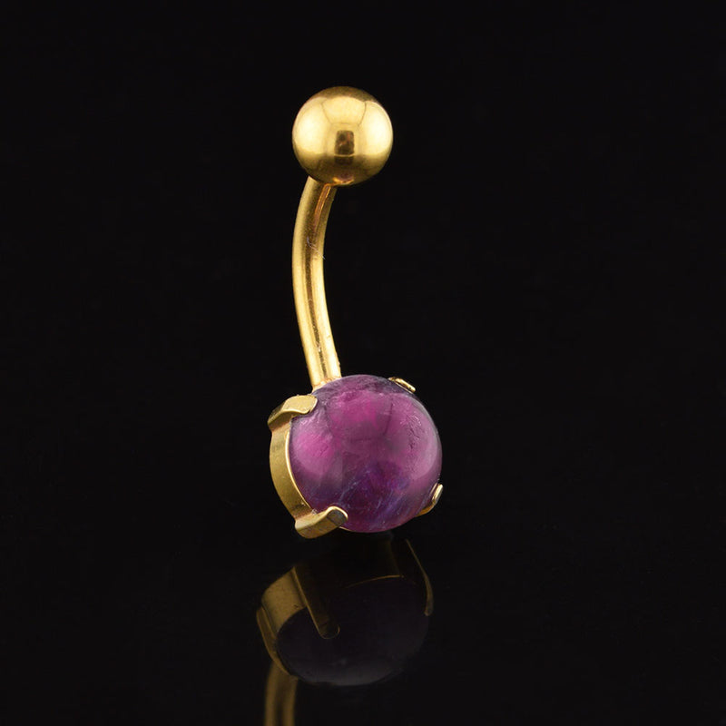 gold steel 1.6mm navel bar with prong set natural amethyst