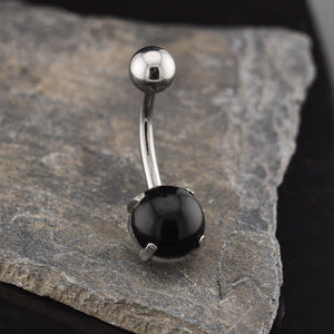 navel bar with black onyx stone