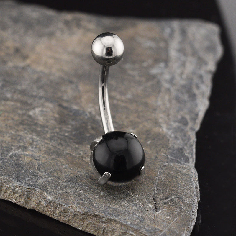 navel bar with black onyx stone