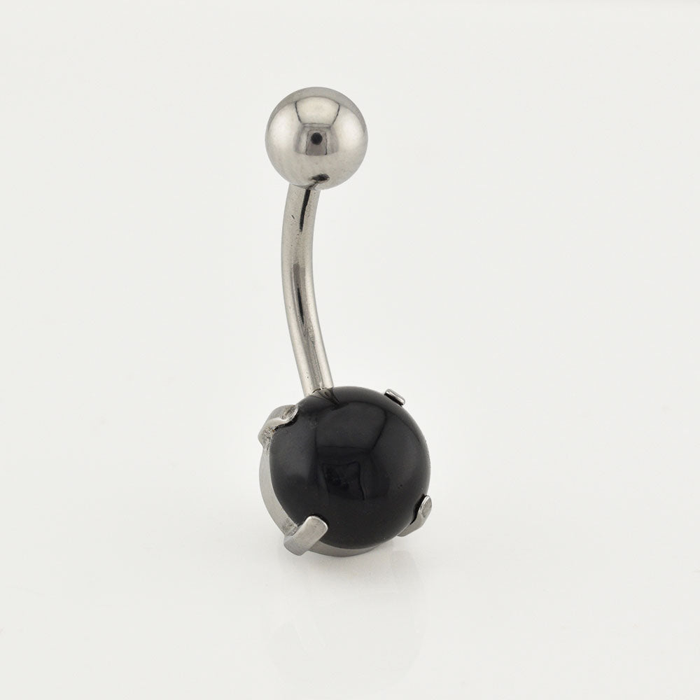 surgical steel 1.6mm navel bar with prong set black onyx stone