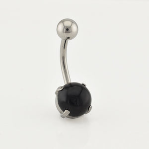 surgical steel 1.6mm navel bar with prong set black onyx stone