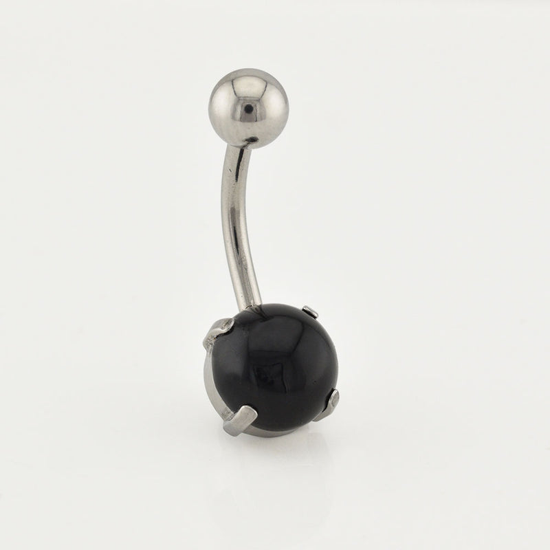 surgical steel 1.6mm navel bar with prong set black onyx stone