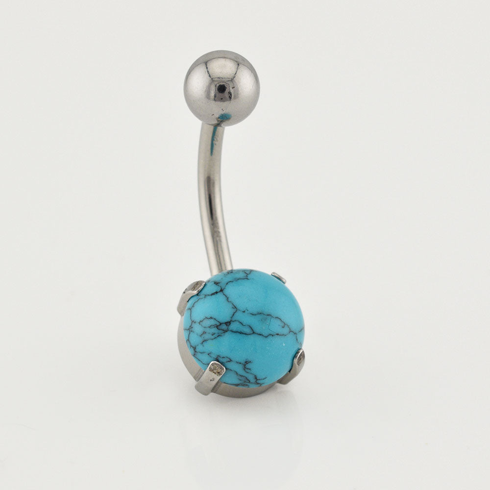 navel bar with prong set turquoise stone