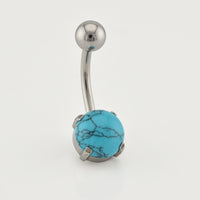 navel bar with prong set turquoise stone