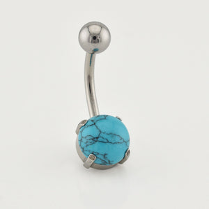 navel bar with prong set turquoise stone