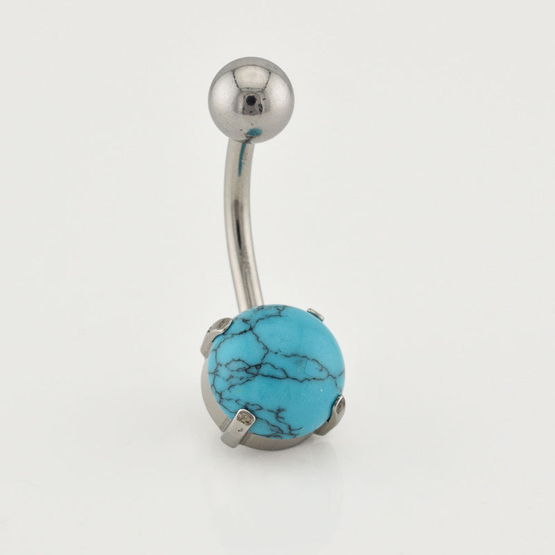 navel bar with prong set turquoise stone