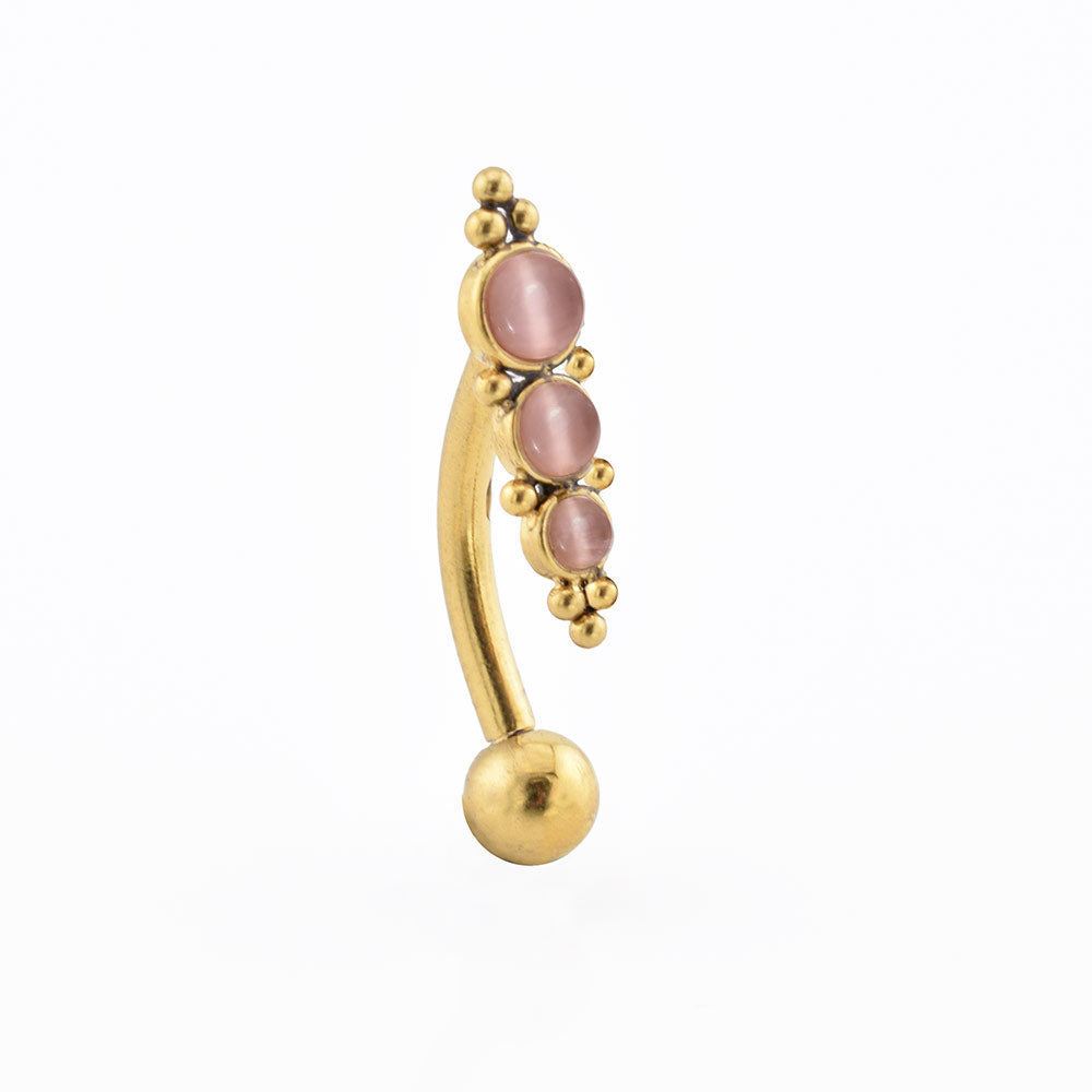 Reverse Navel Bar, Gold with Rose Cats Eyes