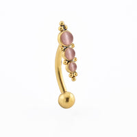 Reverse Navel Bar, Gold with Rose Cats Eyes