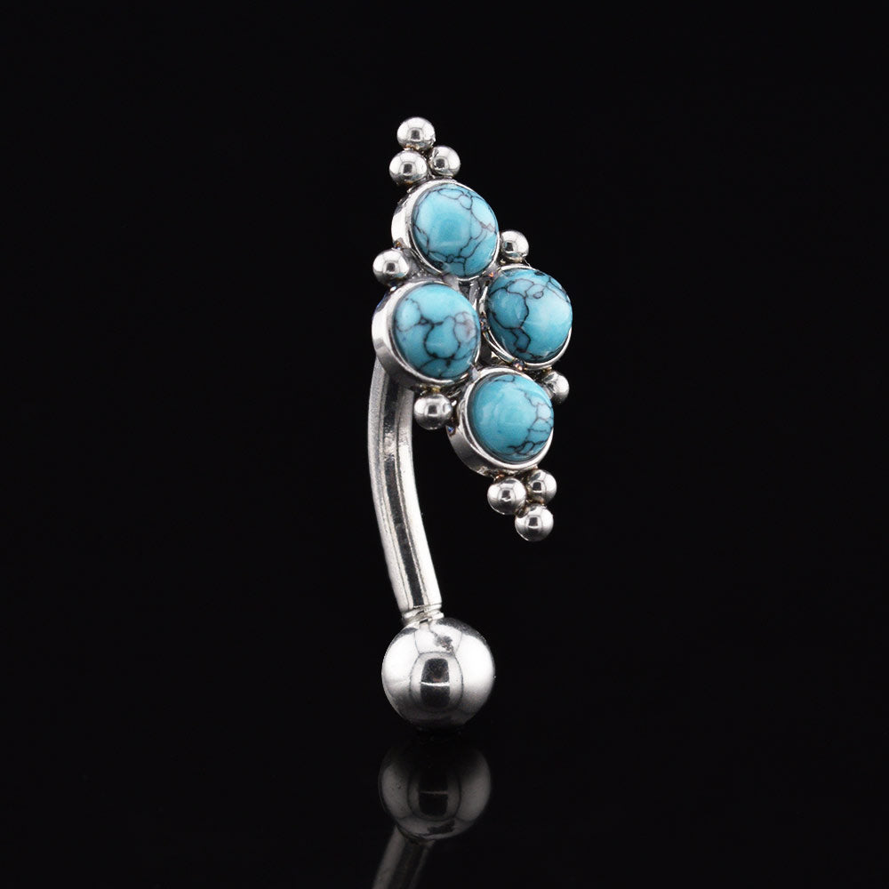 Reverse Navel Bar with Turquoise Stones