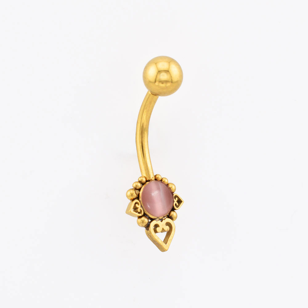 Tribal Navel Bar with Rose Cats Eye