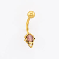 Tribal Navel Bar with Rose Cats Eye