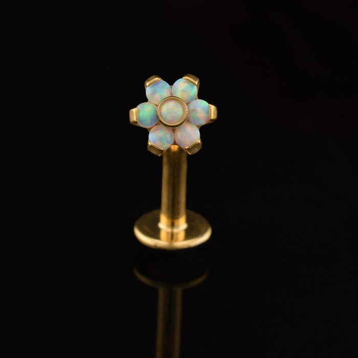 Floating threadless navel bar with opal flower in gold titanium