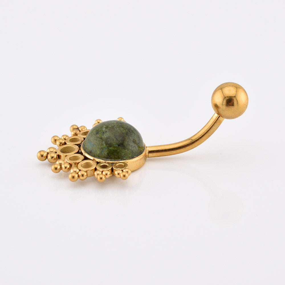Navel Bar 'Sona' African Jade and Gold Steel