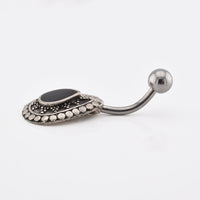 Navel Bar 'Chandi' Silver Shield with Onyx