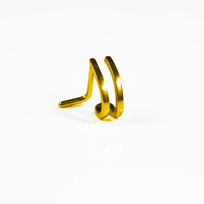 gold coloured double nose ring