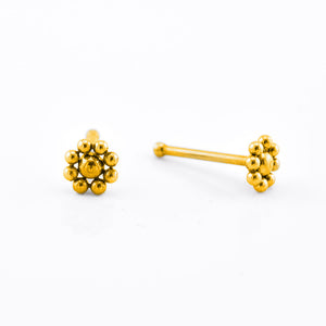 Beaded Flower Nose Stud in Gold