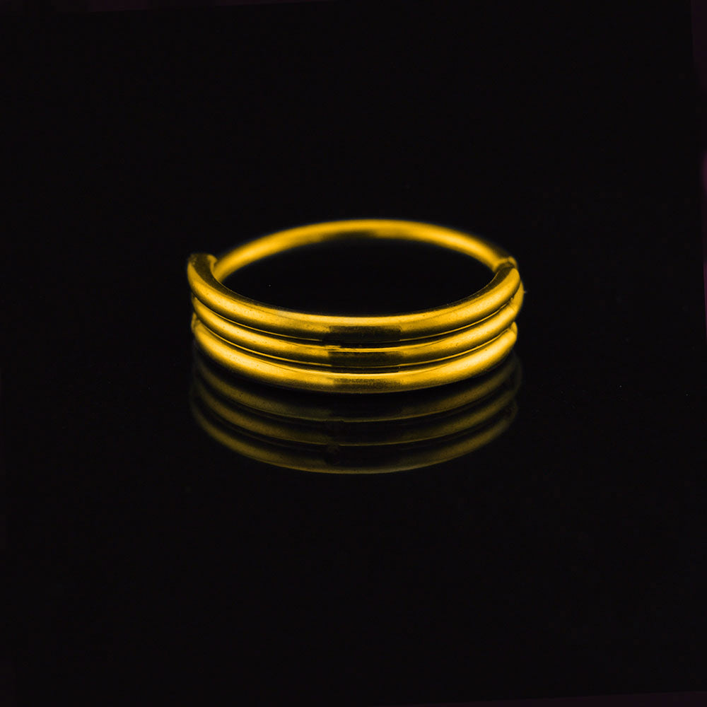 triple band nose ring in gold steel