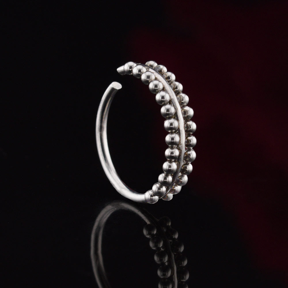 double beaded nose ring in silver surgical steel
