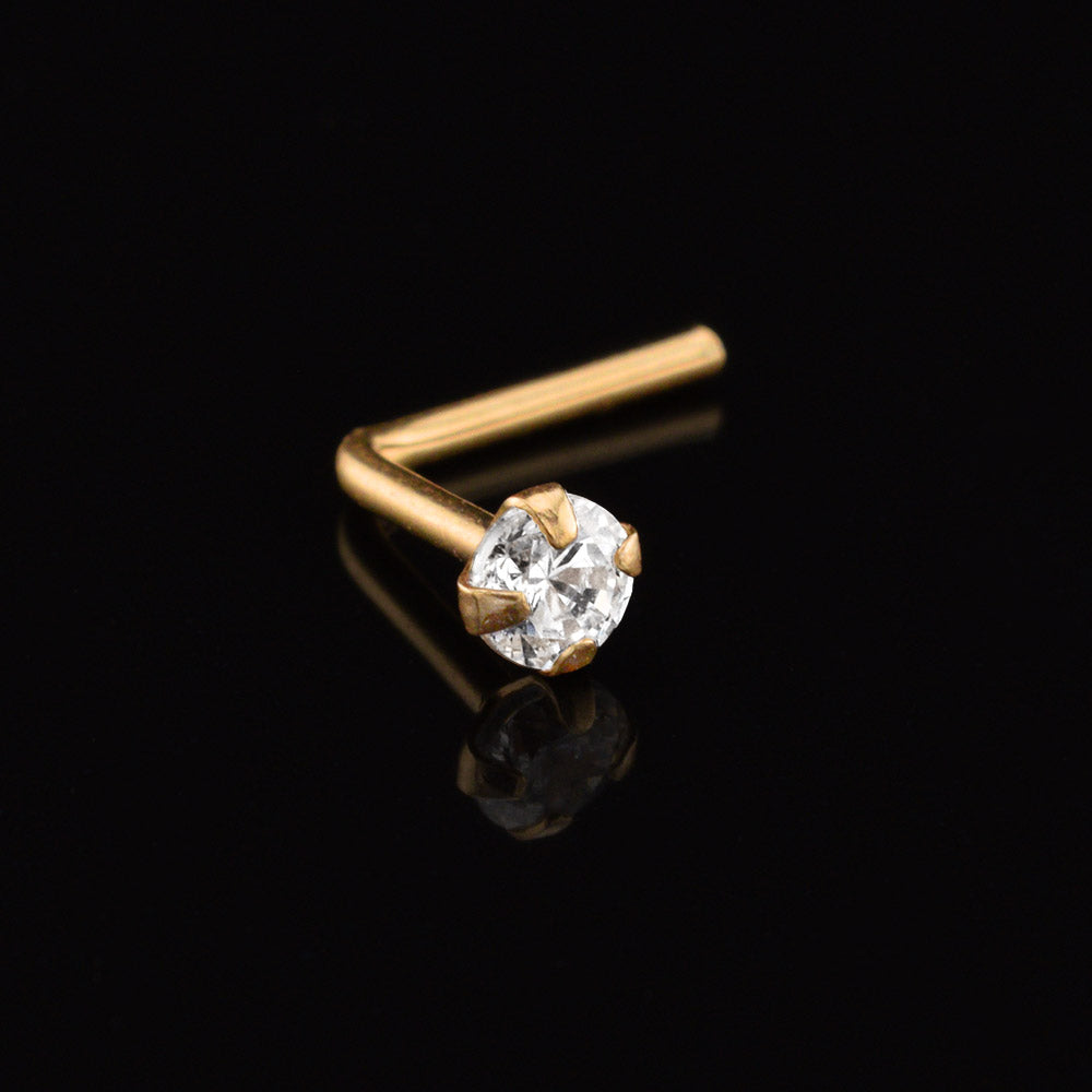 Gold nose stud with Cubic Zirconia stone