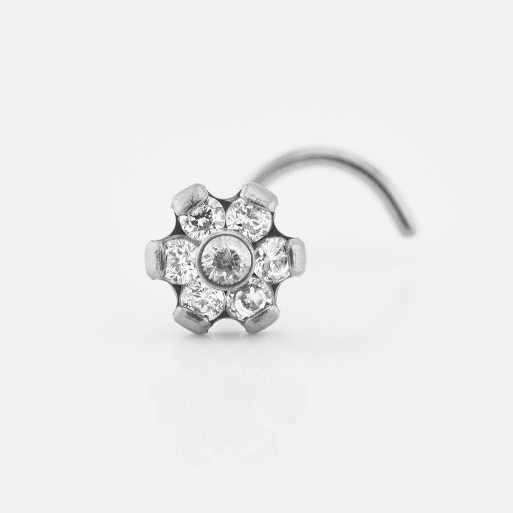 titanium nose screw with clear cystal flower