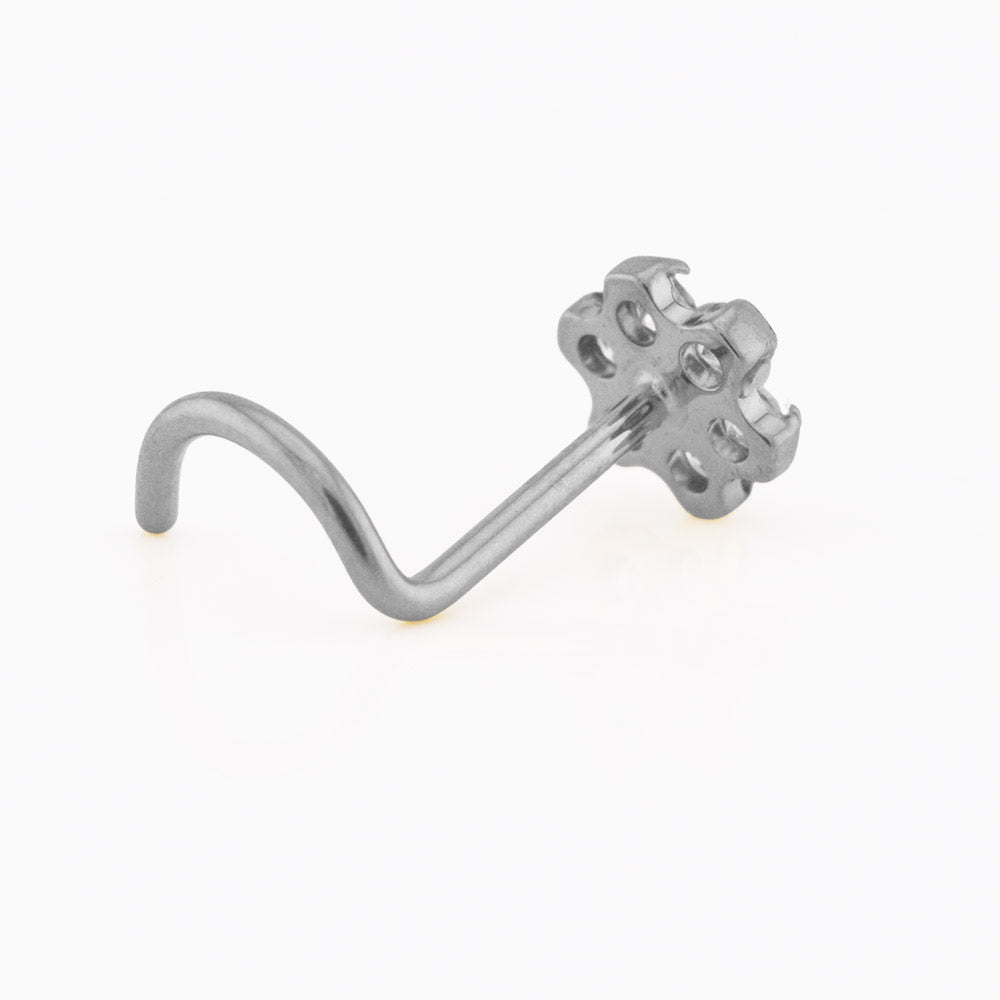 Titanium Nose Stud with Crystal Flower