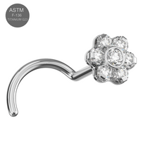 Titanium Nose Stud with Crystal Flower