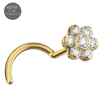 Gold Titanium Nose Stud with Crystal Flower