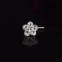 flower nose stud, silver with crystal gems