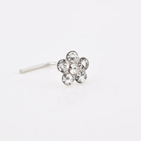 silver nose stud with crystal flower design